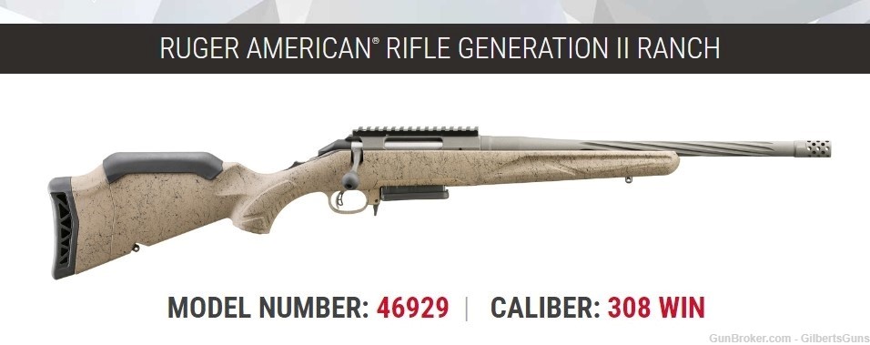 Ruger American Rifle Gen II Ranch 308 16" Rifle W/ Spiral Fluted Bbl 46929-img-0