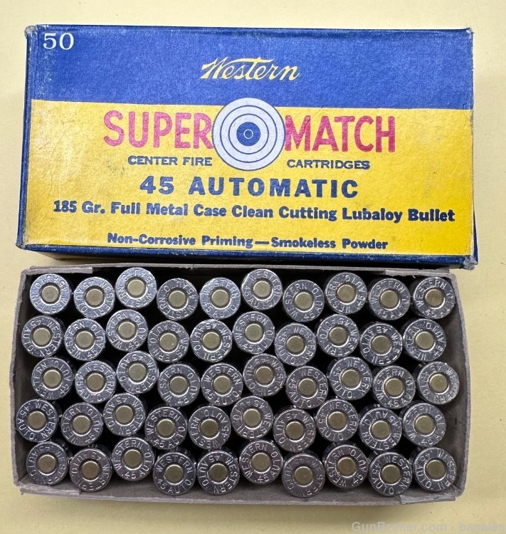 Vintage Western Cartridges Super Match 45 Automatic 50 Round Box-img-6