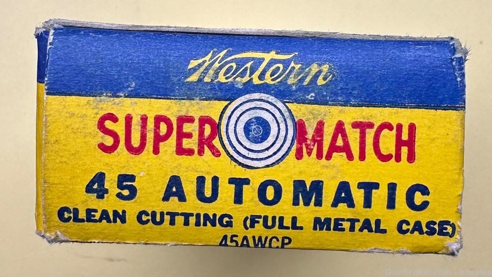 Vintage Western Cartridges Super Match 45 Automatic 50 Round Box-img-4