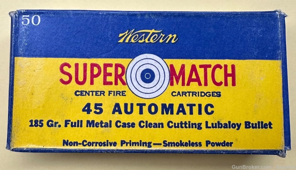 Vintage Western Cartridges Super Match 45 Automatic 50 Round Box-img-0