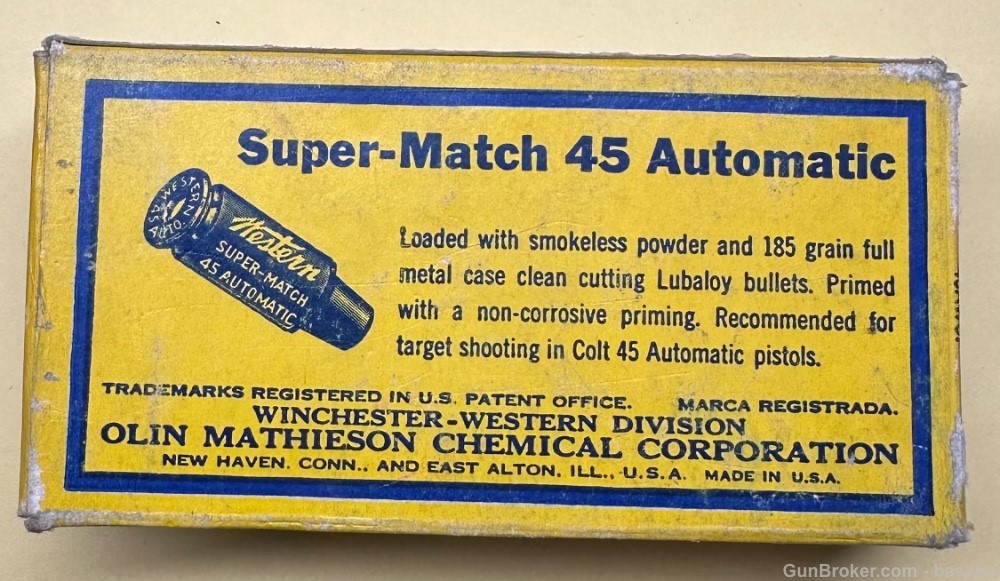 Vintage Western Cartridges Super Match 45 Automatic 50 Round Box-img-2