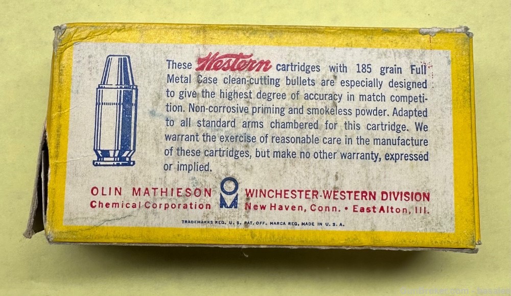 Vintage Western Cartridges Super Match 45 Automatic 50 Round Box-img-2