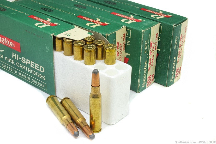 80rds Vintage Remington Hi-Speed 308 Ammo, 180gr Core-Lokt Ammunition #9308-img-1