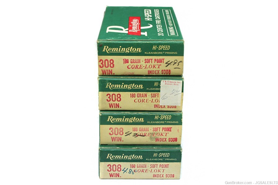80rds Vintage Remington Hi-Speed 308 Ammo, 180gr Core-Lokt Ammunition #9308-img-0