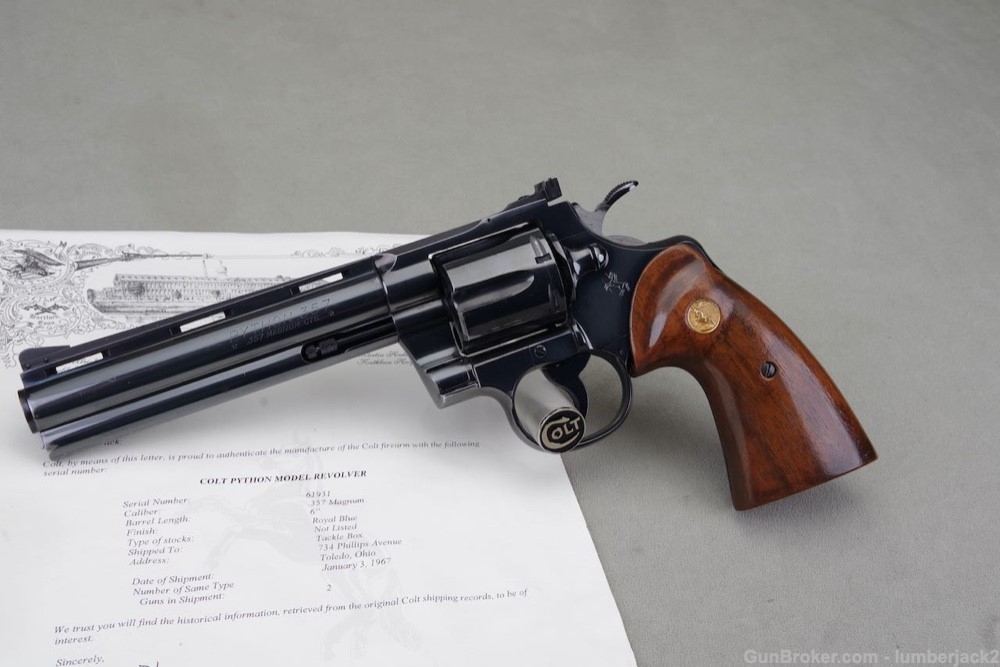 1967 Colt Python 357 Magnum 6'' Royal Blue with Factory Letter Shooter-img-0