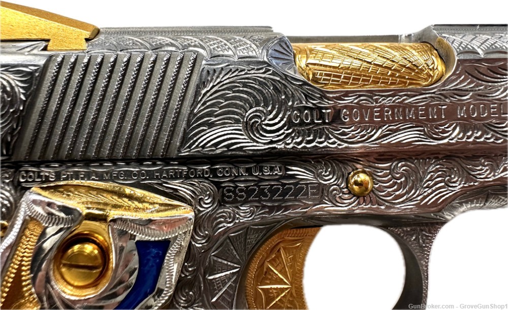 Colt 1911 Gov .45 acp 5" 7rd Stainless/Gold "DEEP ENGRAVED" O1070EU -img-8