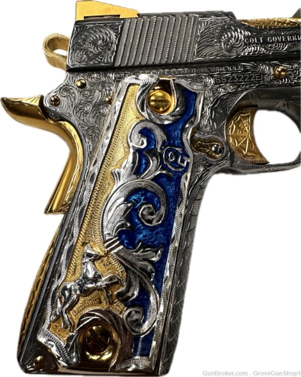 Colt 1911 Gov .45 acp 5" 7rd Stainless/Gold "DEEP ENGRAVED" O1070EU -img-4