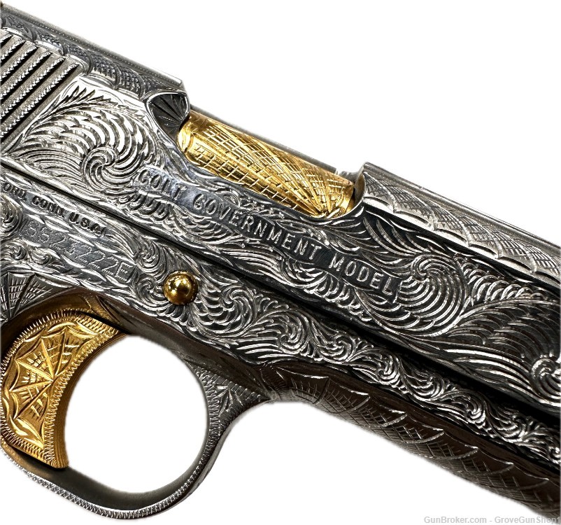 Colt 1911 Gov .45 acp 5" 7rd Stainless/Gold "DEEP ENGRAVED" O1070EU -img-9