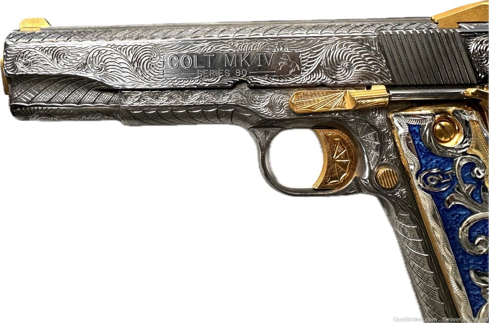 Colt 1911 Gov .45 acp 5" 7rd Stainless/Gold "DEEP ENGRAVED" O1070EU -img-2