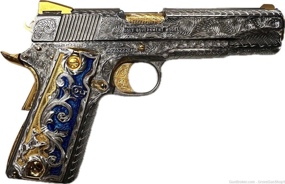 Colt 1911 Gov .45 acp 5" 7rd Stainless/Gold "DEEP ENGRAVED" O1070EU -img-1
