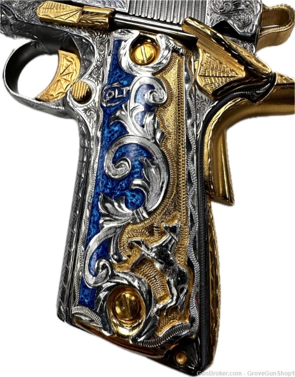 Colt 1911 Gov .45 acp 5" 7rd Stainless/Gold "DEEP ENGRAVED" O1070EU -img-3