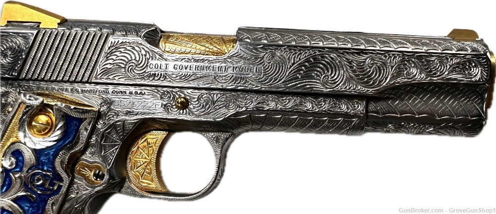 Colt 1911 Gov .45 acp 5" 7rd Stainless/Gold "DEEP ENGRAVED" O1070EU -img-10