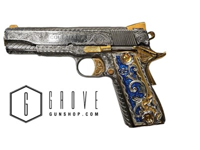 Colt 1911 Gov .45 acp 5" 7rd Stainless/Gold "DEEP ENGRAVED" O1070EU 