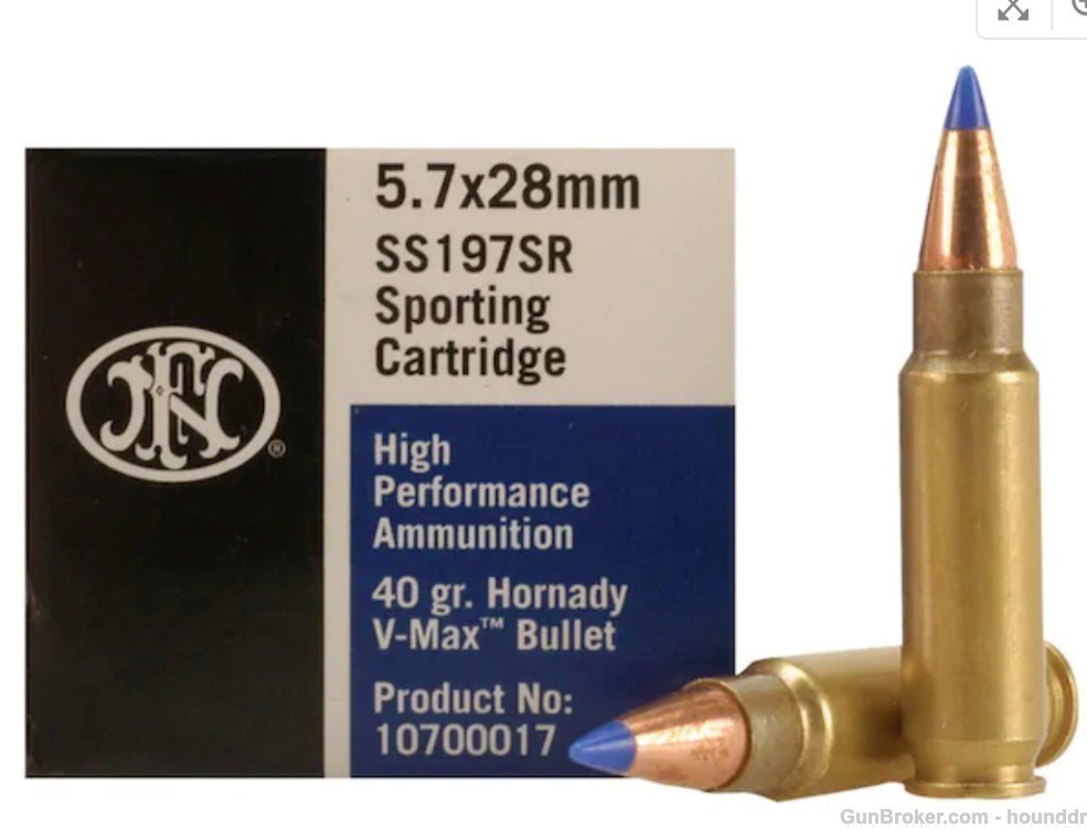 250 ROUNDS FN 197SR Blue tip 40 grain V-Max 5.7X28 ammo -img-0