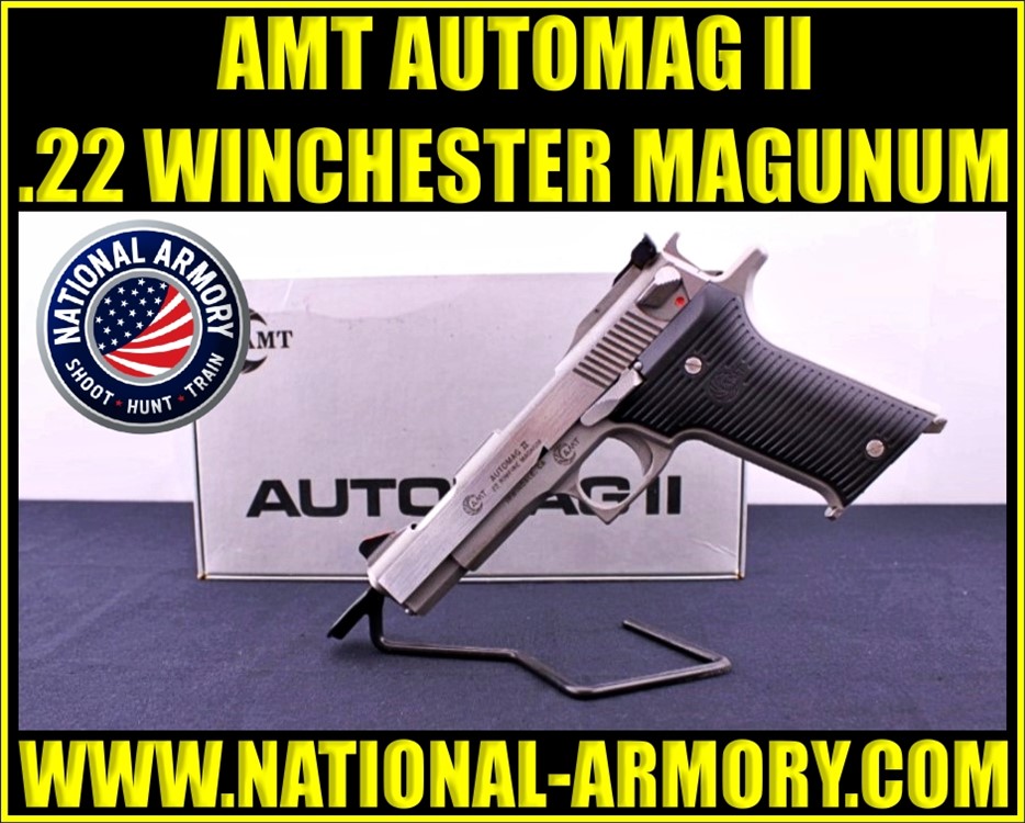 AMT AUTOMAG II 22 WMR 4.5” BARREL W/ FACTORY BOX AND MANUAL -img-0