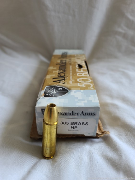 Alexander Arms 50 Beowulf Ammo 385 Grain Solid Brass Hollow Point Box of 20-img-1