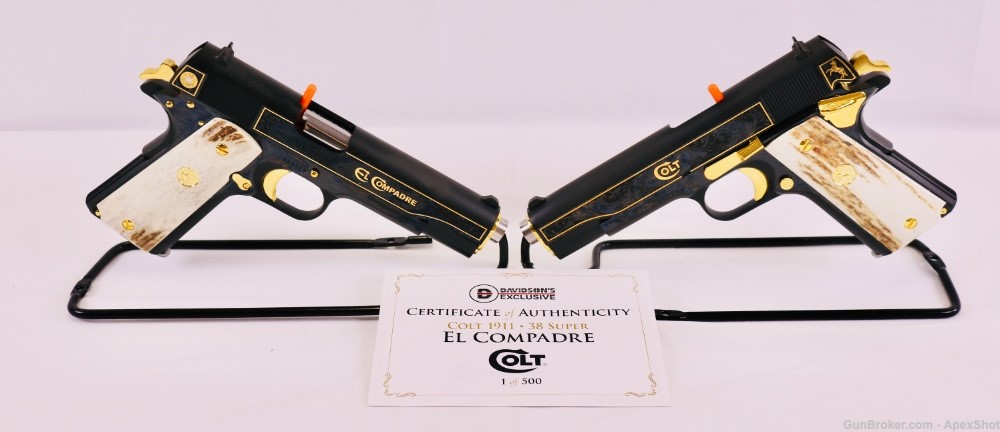 Colt 1911 GOVT. .38 Super EL COMPADRE-(LIMITED 1 OF 500) PAIR CONS. SERIAL#-img-1