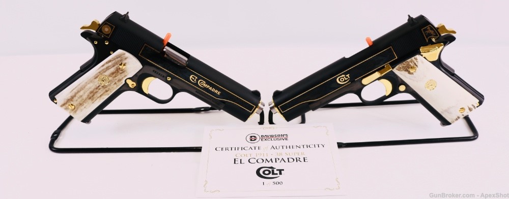 Colt 1911 GOVT. .38 Super EL COMPADRE-(LIMITED 1 OF 500) PAIR CONS. SERIAL#-img-0