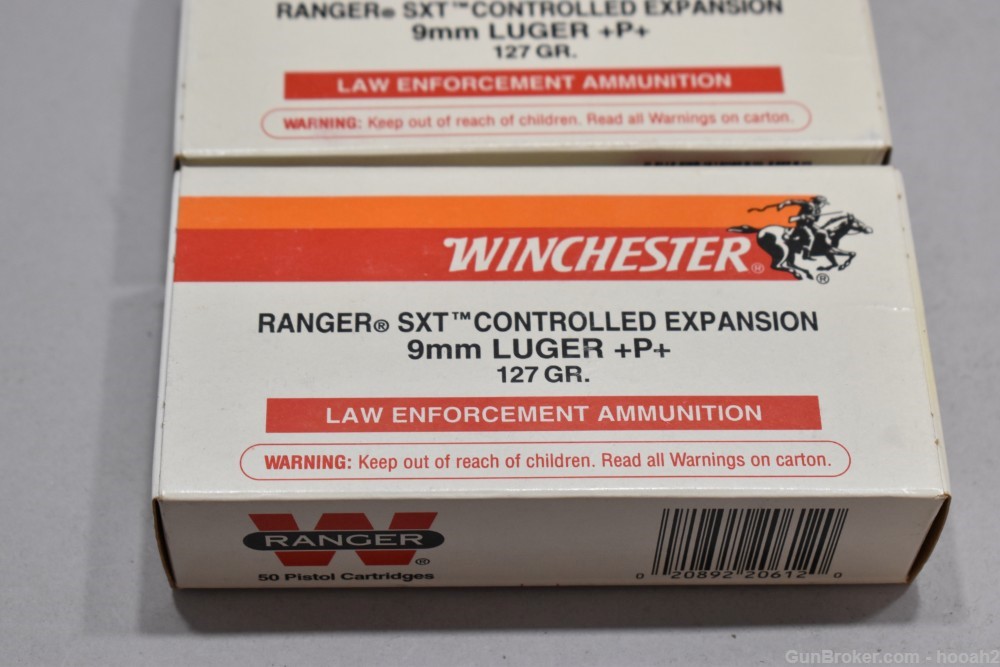 5 Boxes Winchester Ranger SXT Controlled Expansion 9mm Luger +P+ 127 G -img-1