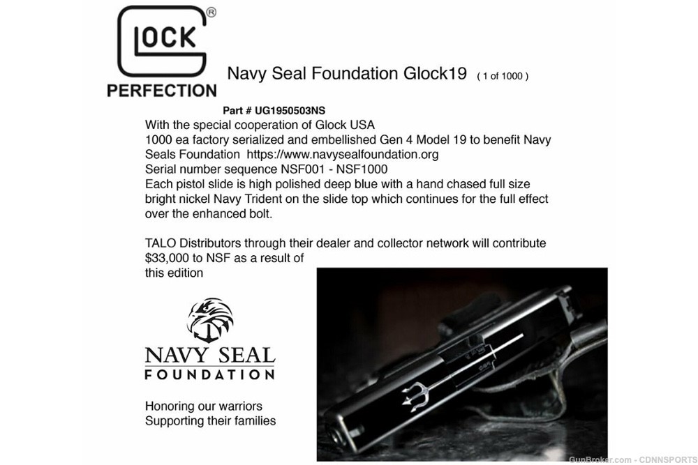 Glock 19 Gen4 9mm TALO Navy Seal Foundation #0001 of 1000 NEW FROM 2017-img-16
