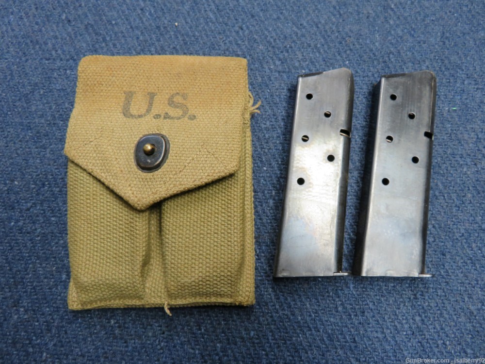 LOT OF 2 COLT MODEL 1911 .45 ACP PISTOL MAGAZINES W/ WWII POUCH-img-0