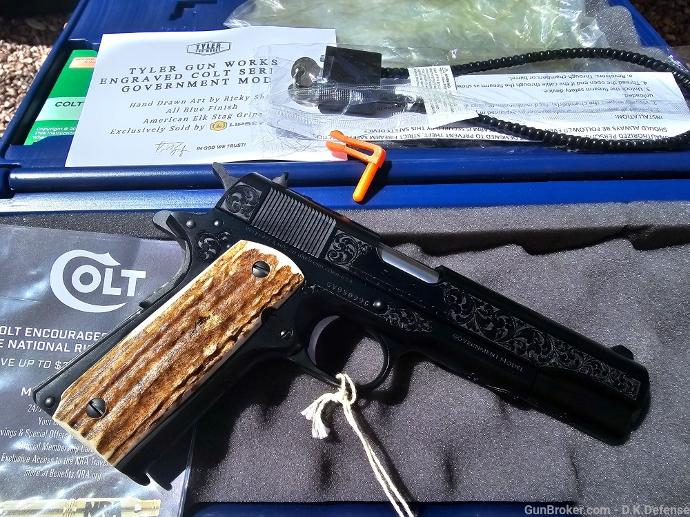 Engraved Colt Series 70 Tyler Gun Works American Stag Grips-img-9