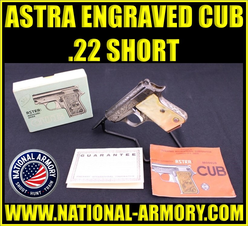 ASTRA ENGRAVED CUB 22 SHORT 2” BARREL W/ FACTORY BOX -img-0