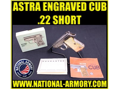 ASTRA ENGRAVED CUB 22 SHORT 2” BARREL W/ FACTORY BOX 