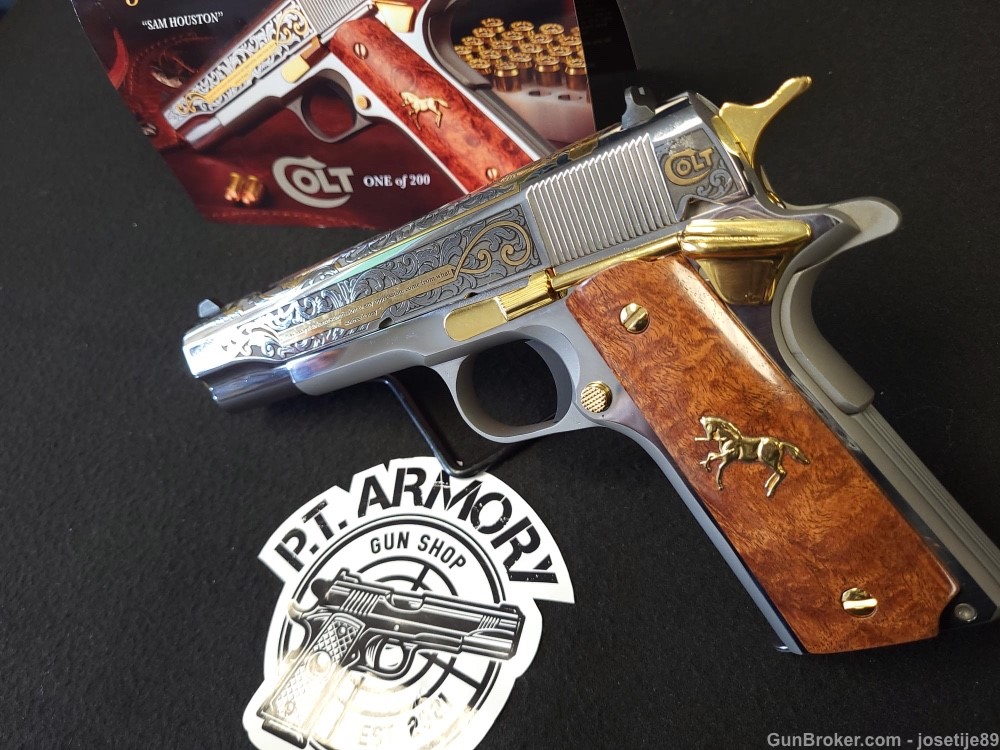 COLT 1911 THE LOST STATE OF JACINTO .45 ACP GOLD ENGRAVED #156 -img-1