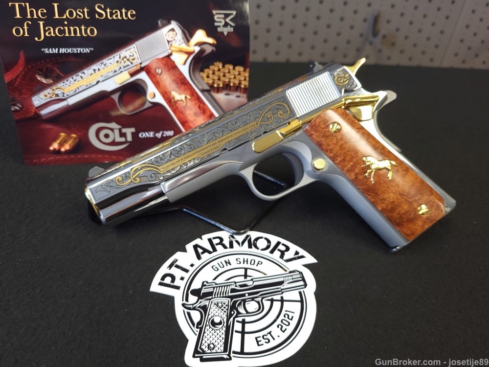 COLT 1911 THE LOST STATE OF JACINTO .45 ACP GOLD ENGRAVED #156 -img-0