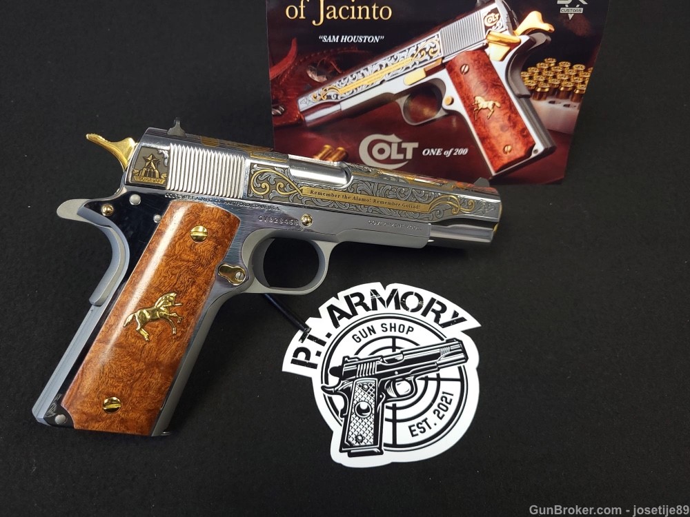 COLT 1911 THE LOST STATE OF JACINTO .45 ACP GOLD ENGRAVED #156 -img-3