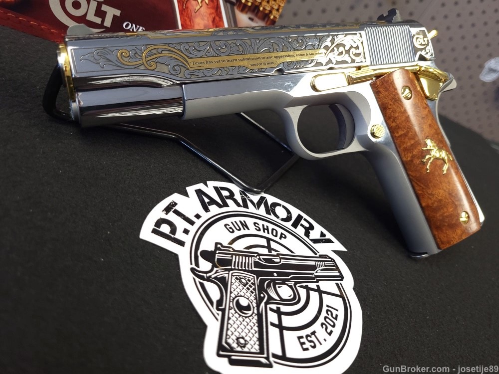 COLT 1911 THE LOST STATE OF JACINTO .45 ACP GOLD ENGRAVED #156 -img-2