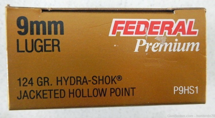 Federal 9mm Hydra-Shok. 124 gr. JHP. Self-Defense. 100 rds. NEW Old Stock.-img-0