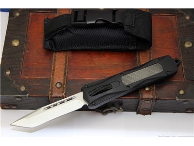 Tactical Automatic knife Carbon fiber Inlay Stone washed D2 blade