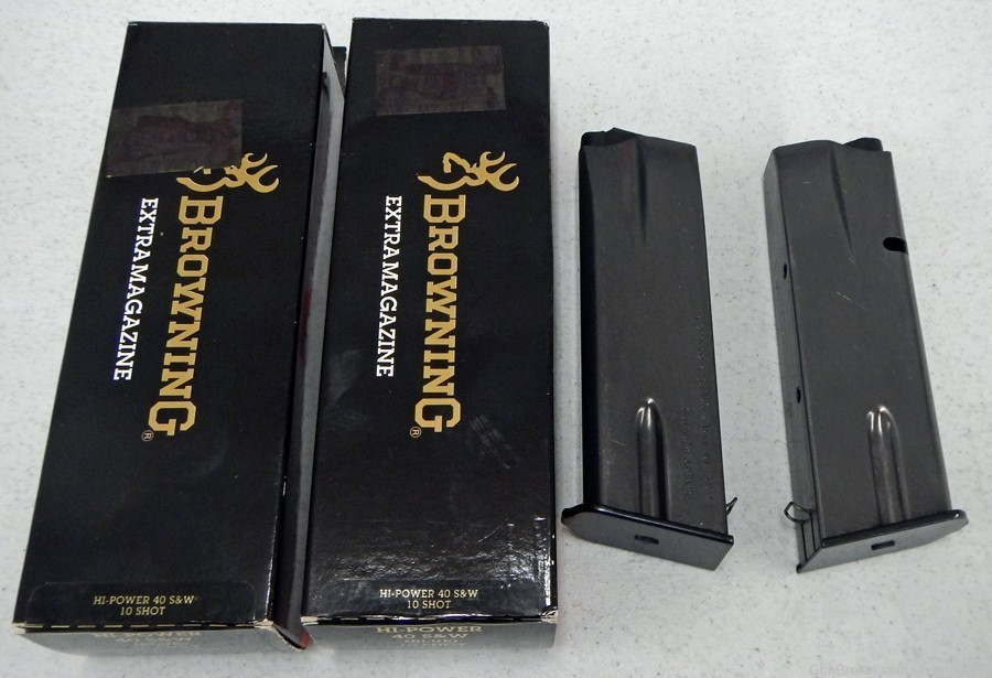 Browning Hi-Power 40 S & W Magazines. Two NEW Factory 10 rd. mags.-img-0