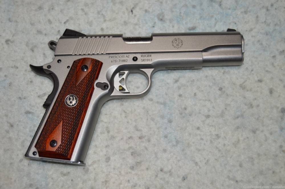 NIB Ruger SR1911 5" Government 45 ACP Stainless Wood Grips -img-1