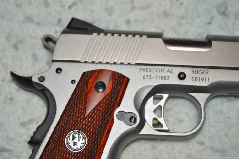 NIB Ruger SR1911 5" Government 45 ACP Stainless Wood Grips -img-4