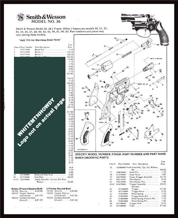 1989 SMITH & WESSON 36 Schematic Exploded Parts List AD-img-0