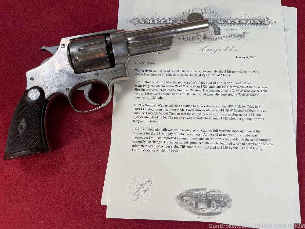 Smith & Wesson .44 Hand Ejector Model of 1926 Third Model 44 Jinks Letter-img-0