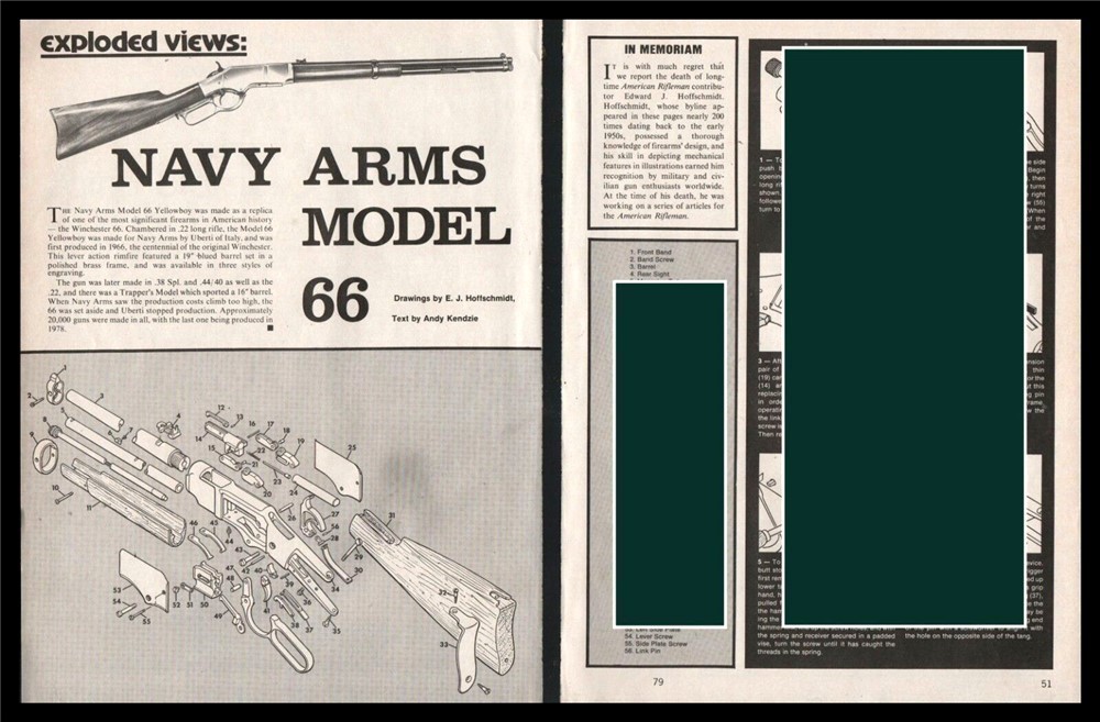 1979 NAVY ARMS Model 66 Rifle ExplodedParts List Disassembly Article-img-0