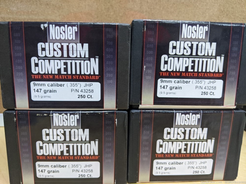Nosler 43258 Competition 9mm .355 147 gr Jacketed Hollow Point (JHP) 1000 -img-0