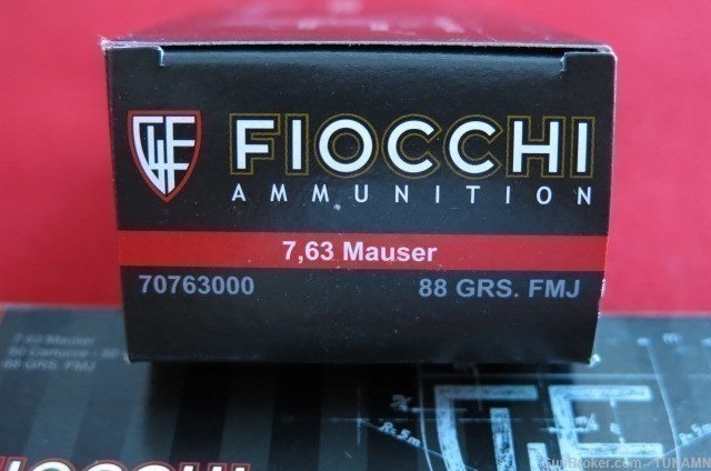 Fiocchi 7.63 Mauser 88 Grain Full Metal Jacket Two Boxes 100 Rounds New -img-0