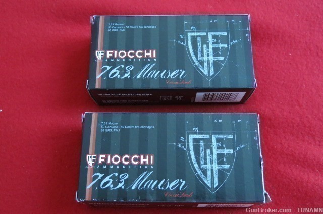 Fiocchi 7.63 Mauser 88 Grain Full Metal Jacket Two Boxes 100 Rounds New -img-4