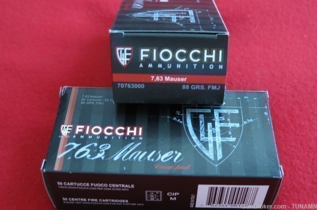 Fiocchi 7.63 Mauser 88 Grain Full Metal Jacket Two Boxes 100 Rounds New -img-1