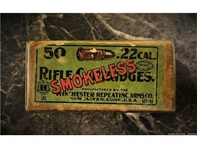 Rare Vintage Full Box of Winchester Repeating Arms Co. 22 Short Smokeless