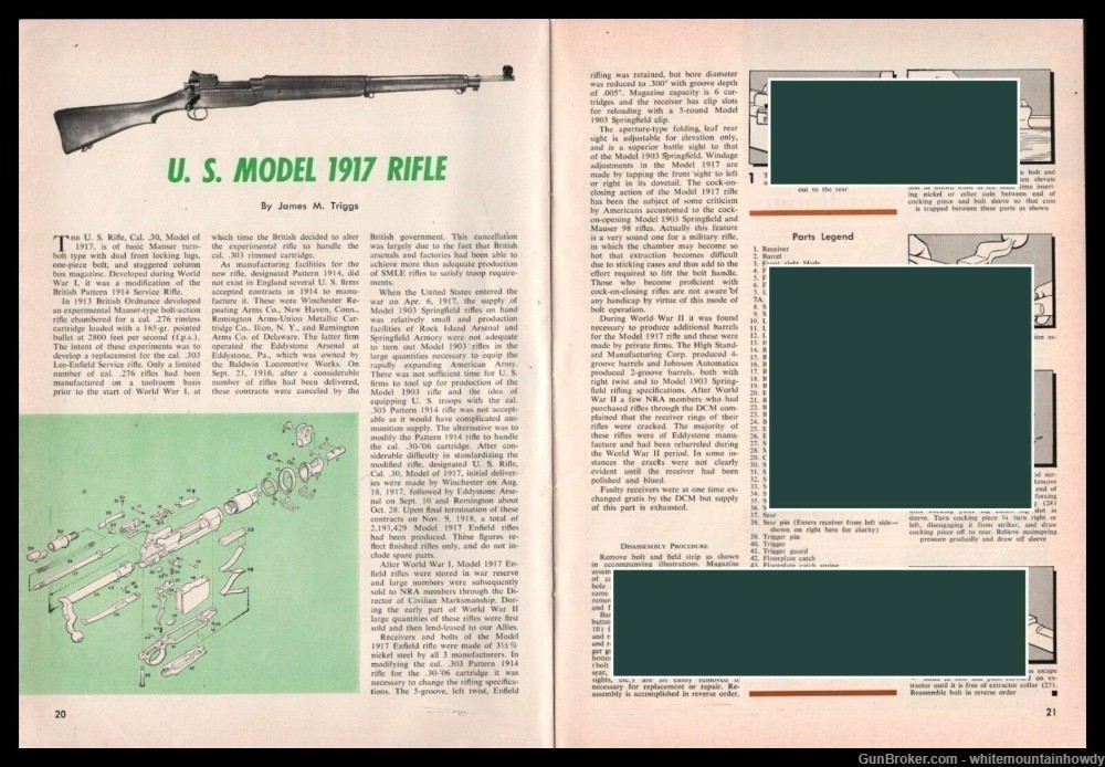 1960 U.S. Model 1917 Rifle Schematic Exploded Parts List Assembly Article-img-0