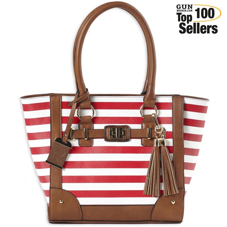 Bulldog Cases Tote Style Purse Holster Cherry Red & White Stripe, Leather-img-0