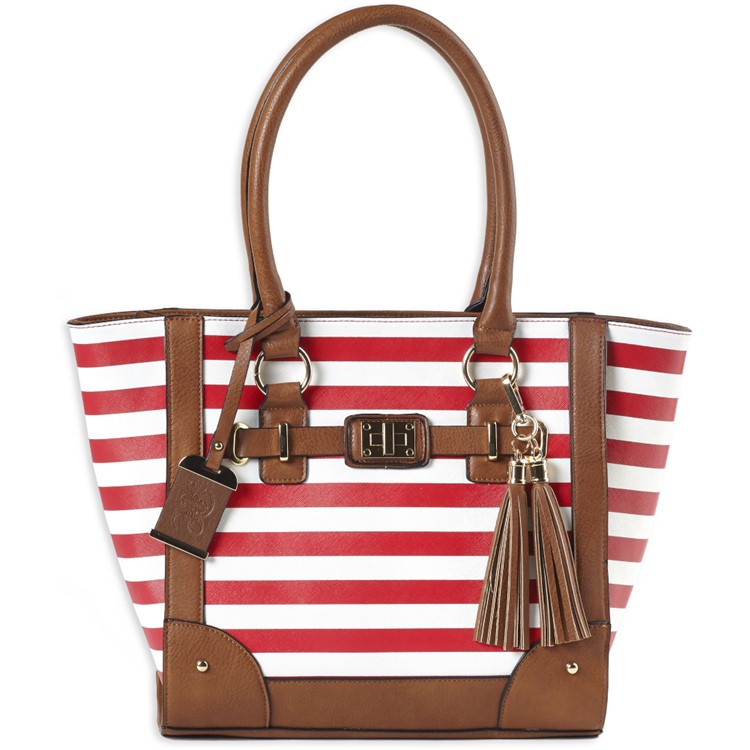 Bulldog Cases Tote Style Purse Holster Cherry Red & White Stripe, Leather-img-1