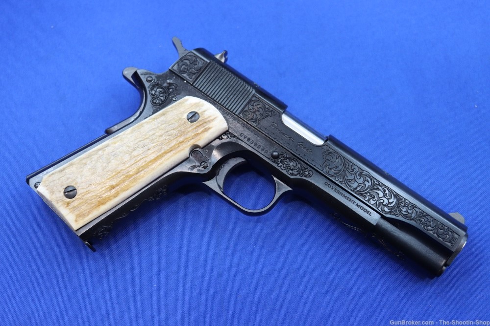 Colt Govt Model 1911 PREMIER GRADE Pistol ENGRAVED 45ACP STAG Grips 70 SER -img-9