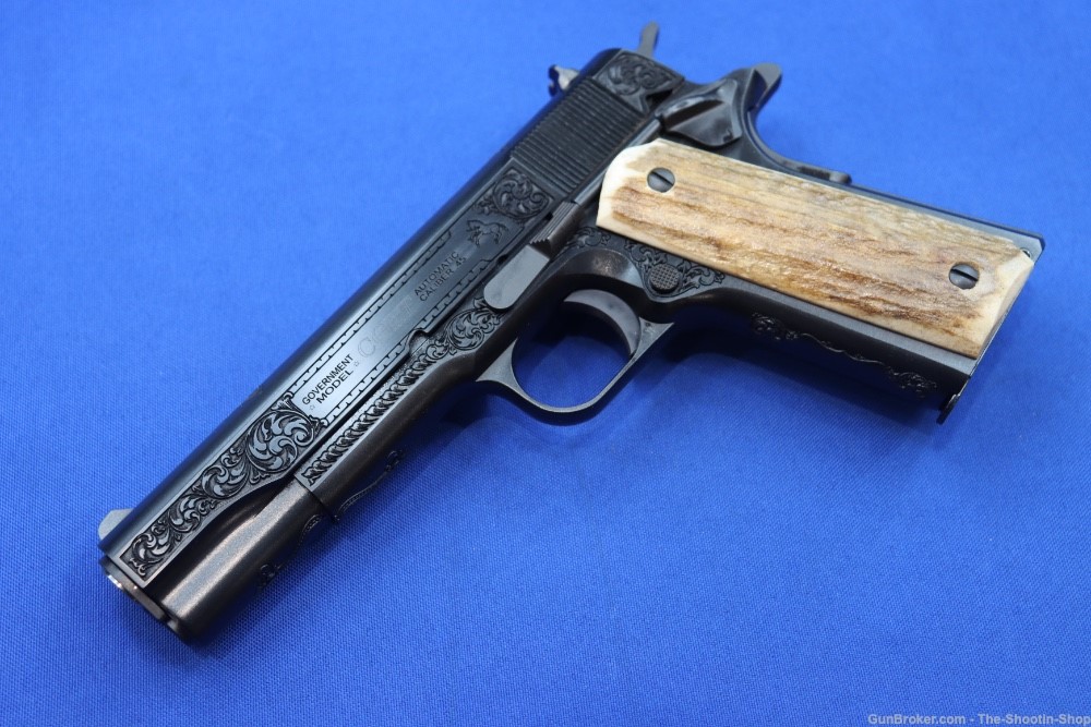 Colt Govt Model 1911 PREMIER GRADE Pistol ENGRAVED 45ACP STAG Grips 70 SER -img-39